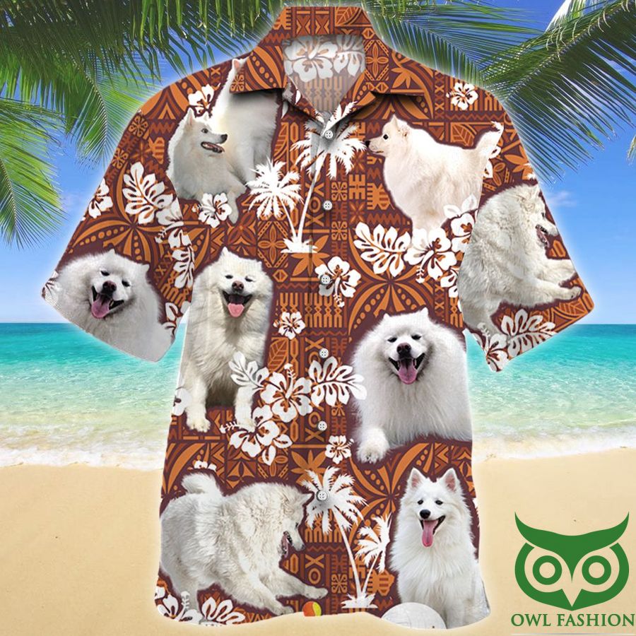 American Eskimo Dog Red Tribal Pattern Hawaii Shirt