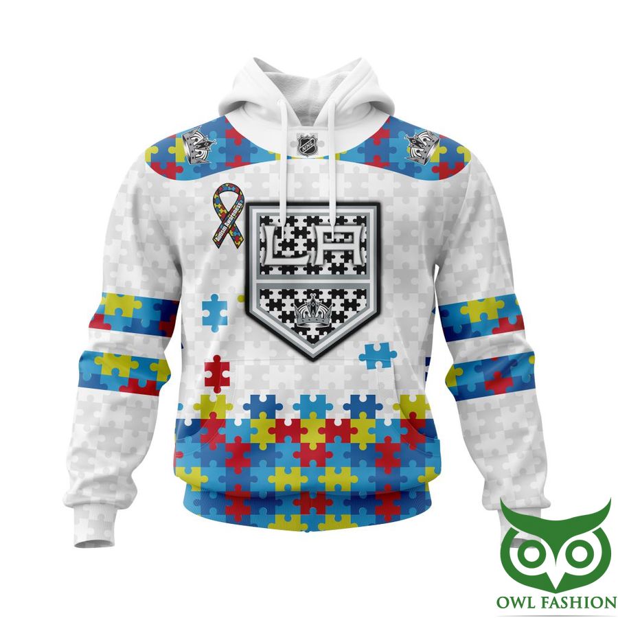NHL Los Angeles Kings Autism Awareness Custom Name Number white puzzle hoodie sweatshirt