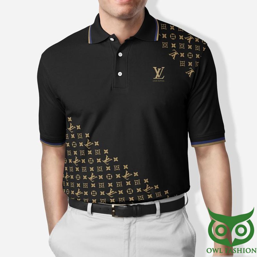 Louis Vuitton Black with Yellow Logo on Shoulder and Hem Polo Shirt