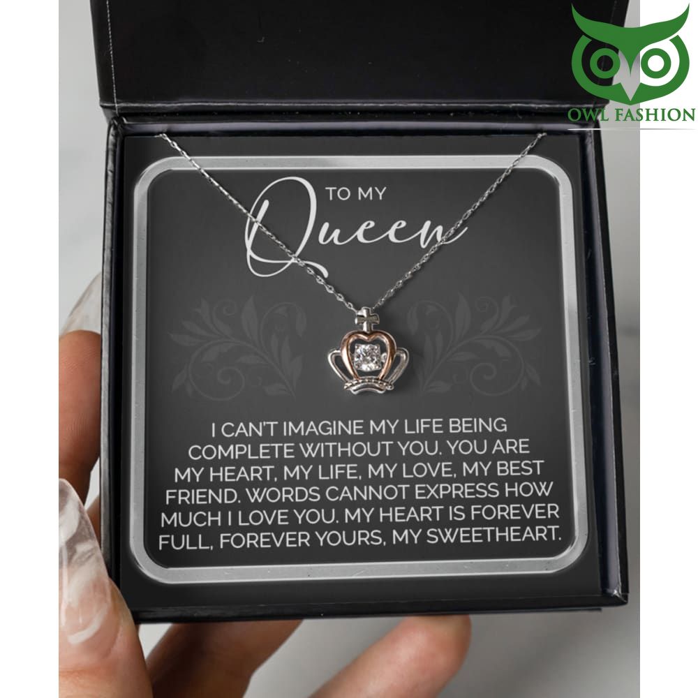 To My Queen Jewelry Silver Crown Pendant Annivesary Necklace