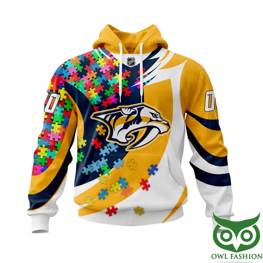 NHL Nashville Predators Autism Awareness Custom Name Number colorful puzzle hoodie sweatshirt