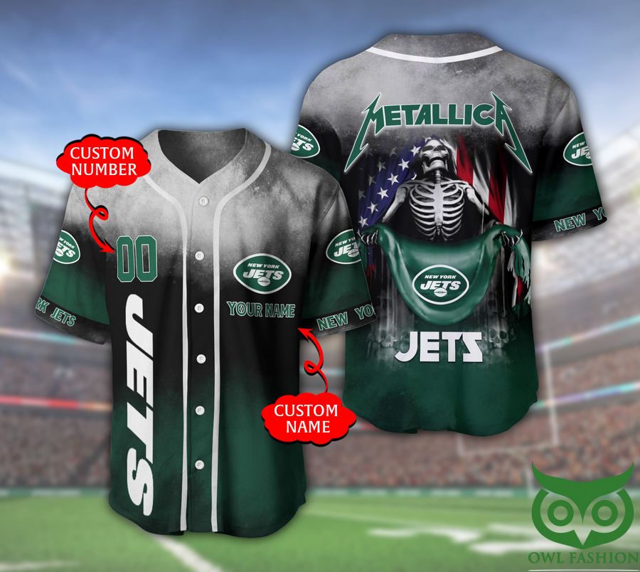 New York Jets NFL 3D Custom Name Number Metallica Baseball Jersey