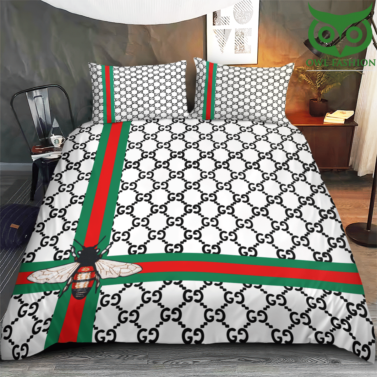 Gucci Bee Red Green luxury bedding set