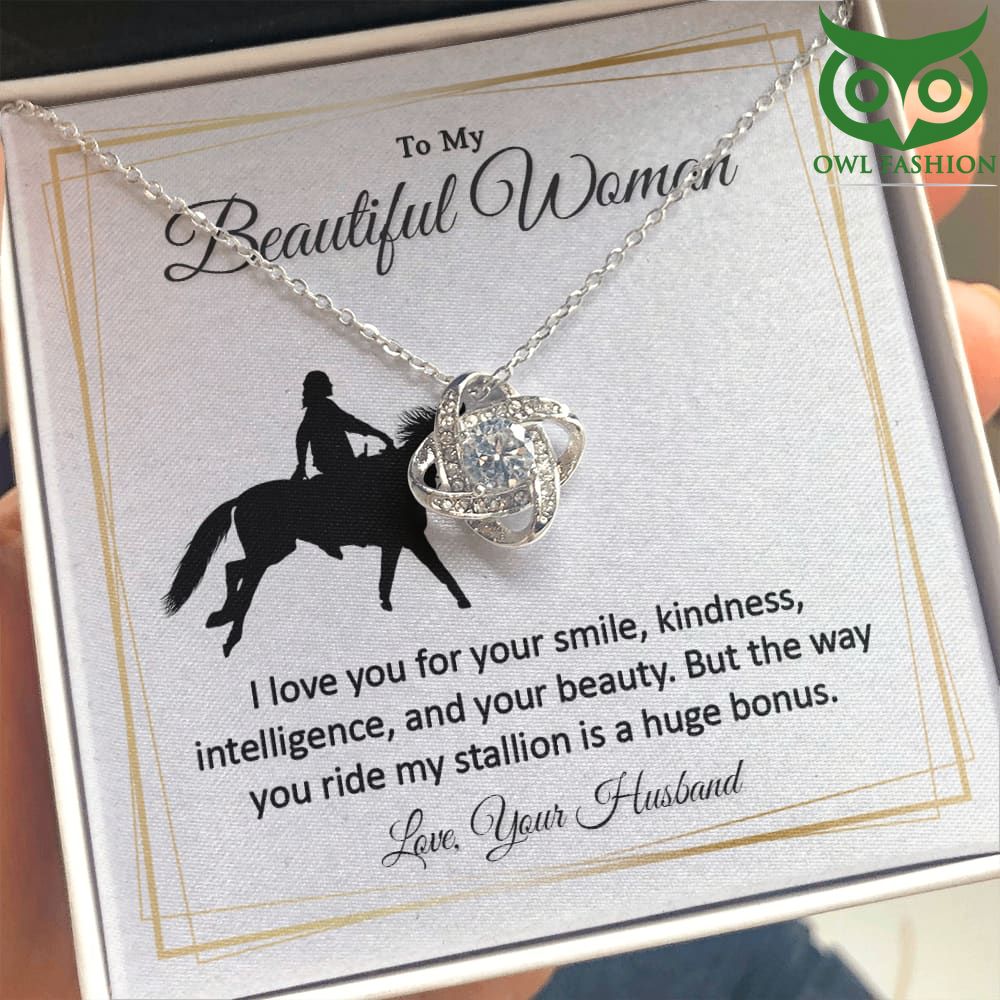 Horse Riding Wife I love you crystal love knot silver chain for Valentine