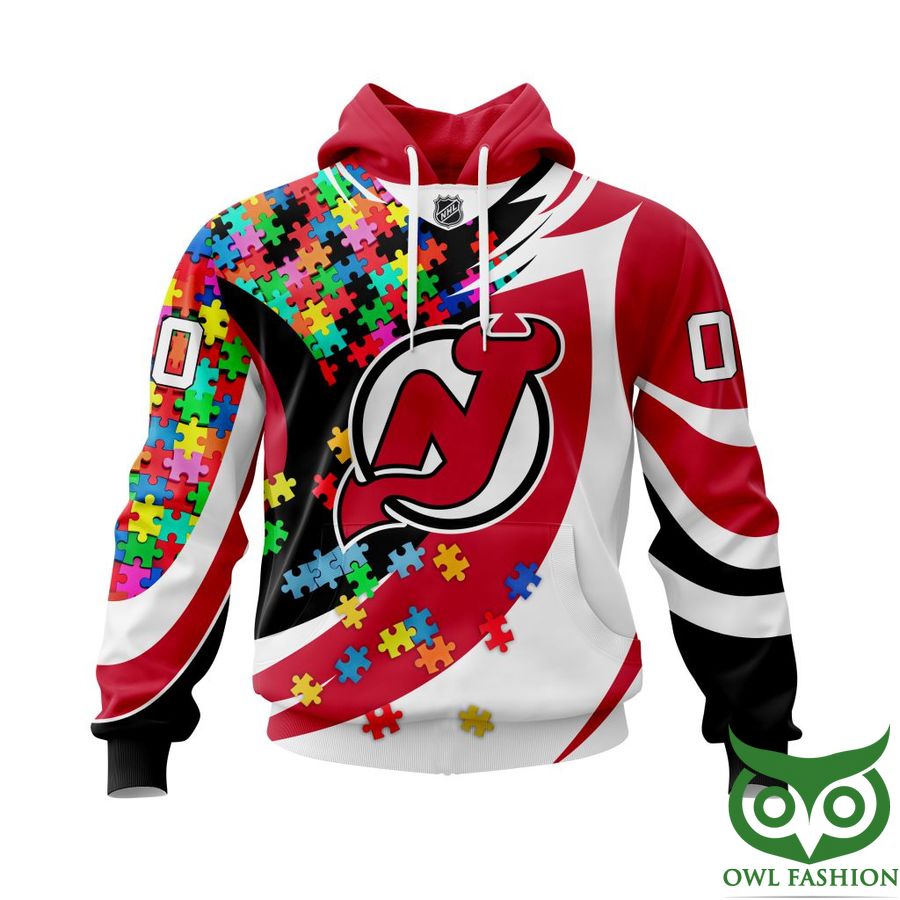 290 NHL New Jersey Devils Autism Awareness Custom Name Number colorful puzzle hoodie sweatshirt