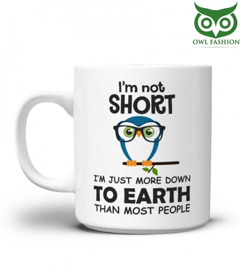 I'M NOT SHORT I'M JUST MORE DOWN TO EARTH THAN MOST PEOPLE FUNNY OWL MUG