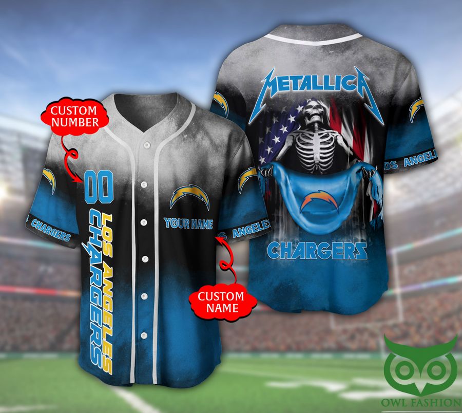 Los Angeles Chargers NFL 3D Custom Name Number Metallica Baseball Jersey
