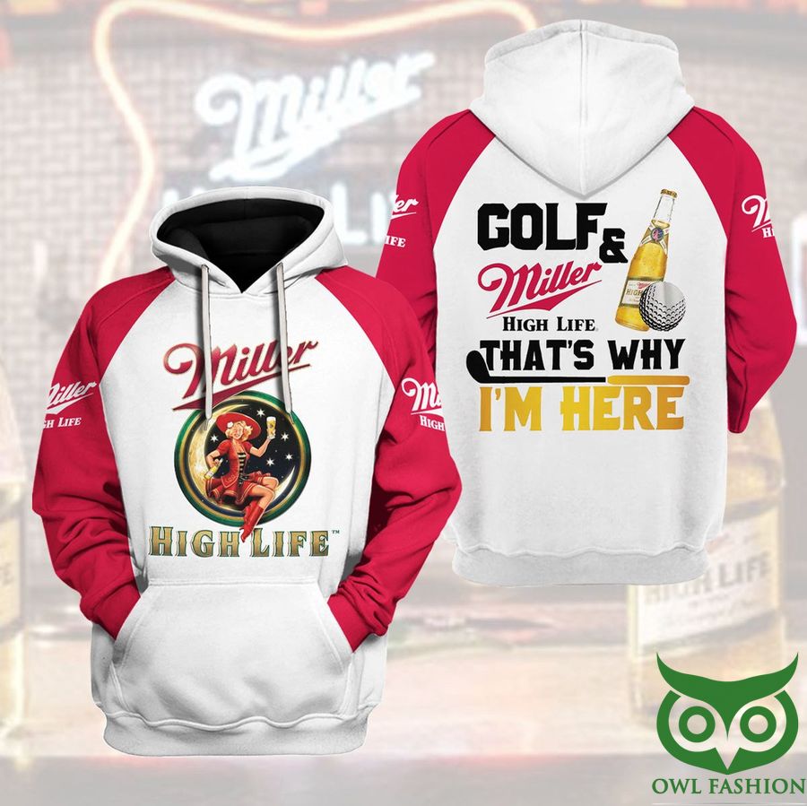 Miller High Life Golf&Beer My Life Red and White 3D Hoodie