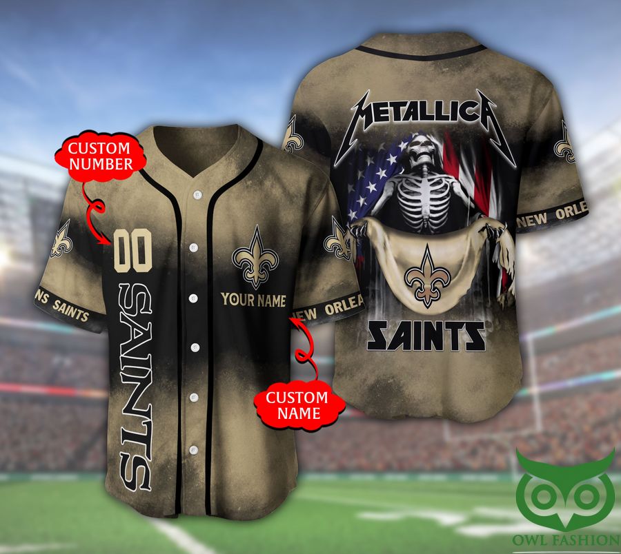 New Orleans Saints NFL 3D Custom Name Number Metallica Baseball Jersey
