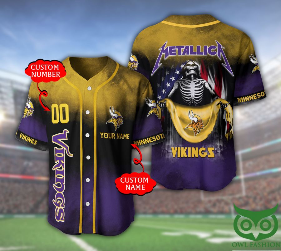 Minnesota Vikings NFL 3D Custom Name Number Metallica Baseball Jersey