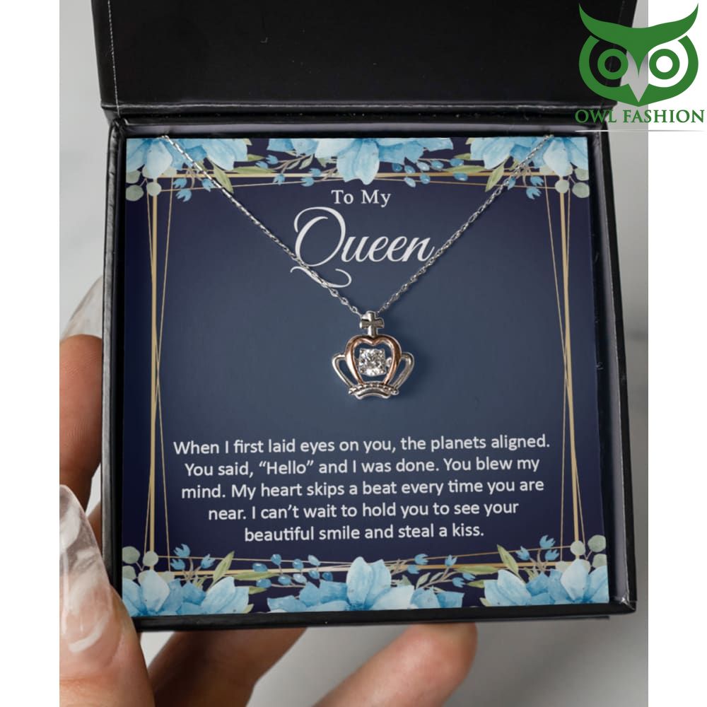 To My Queen Silver Rose Gold Crown Necklace for Valentine day