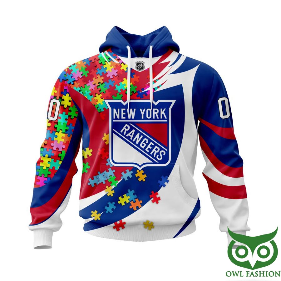NHL New York Rangers Autism Awareness Custom Name Number colorful puzzle hoodie sweatshirt