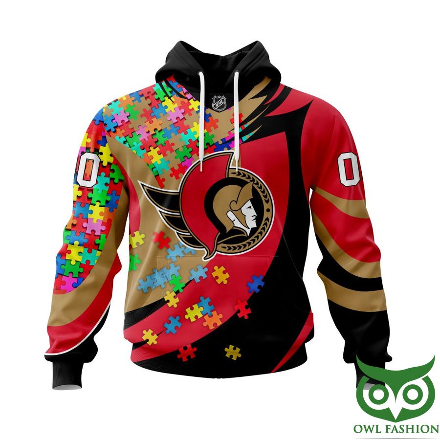 NHL Ottawa Senators Autism Awareness Custom Name Number colorful puzzle hoodie sweatshirt
