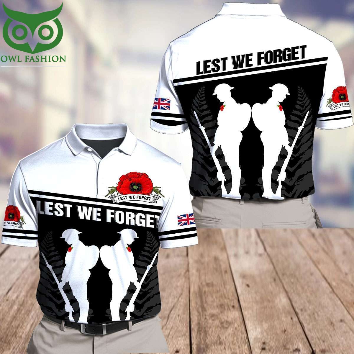 UK Veteran Lest We Forget black and white Hoodie Polo