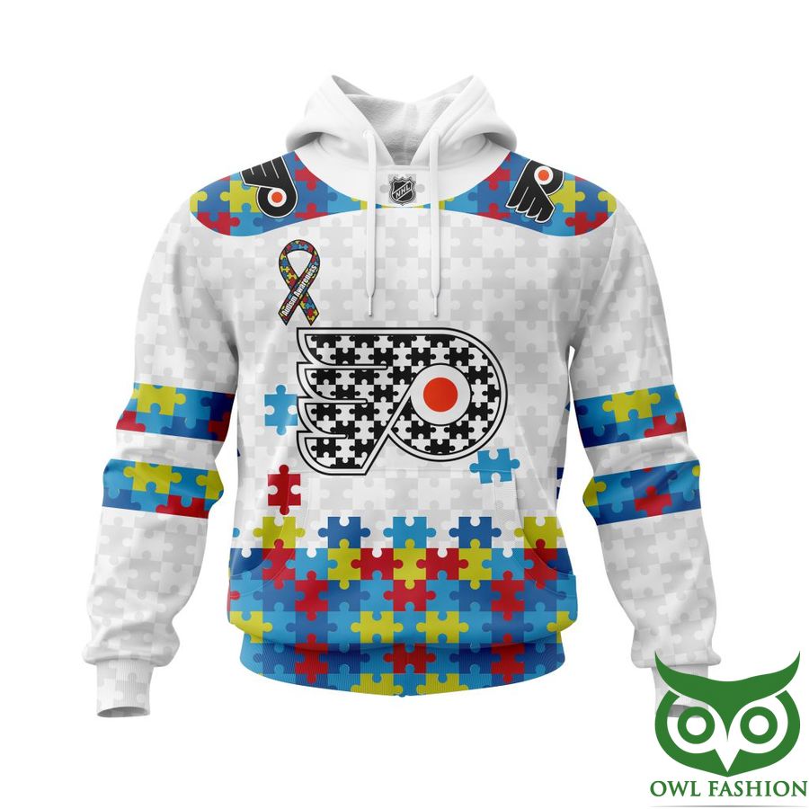 NHL Philadelphia Flyers Autism Awareness Custom Name Number white puzzle hoodie sweatshirt