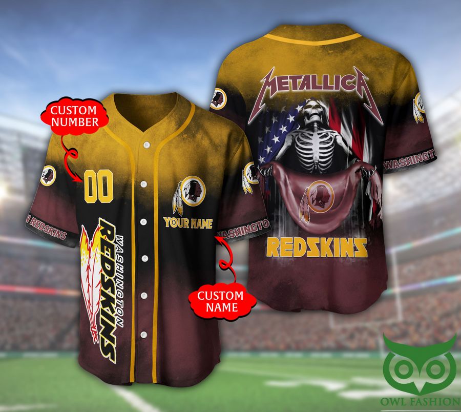 20 Washington Redskins NFL 3D Custom Name Number Metallica Baseball Jersey