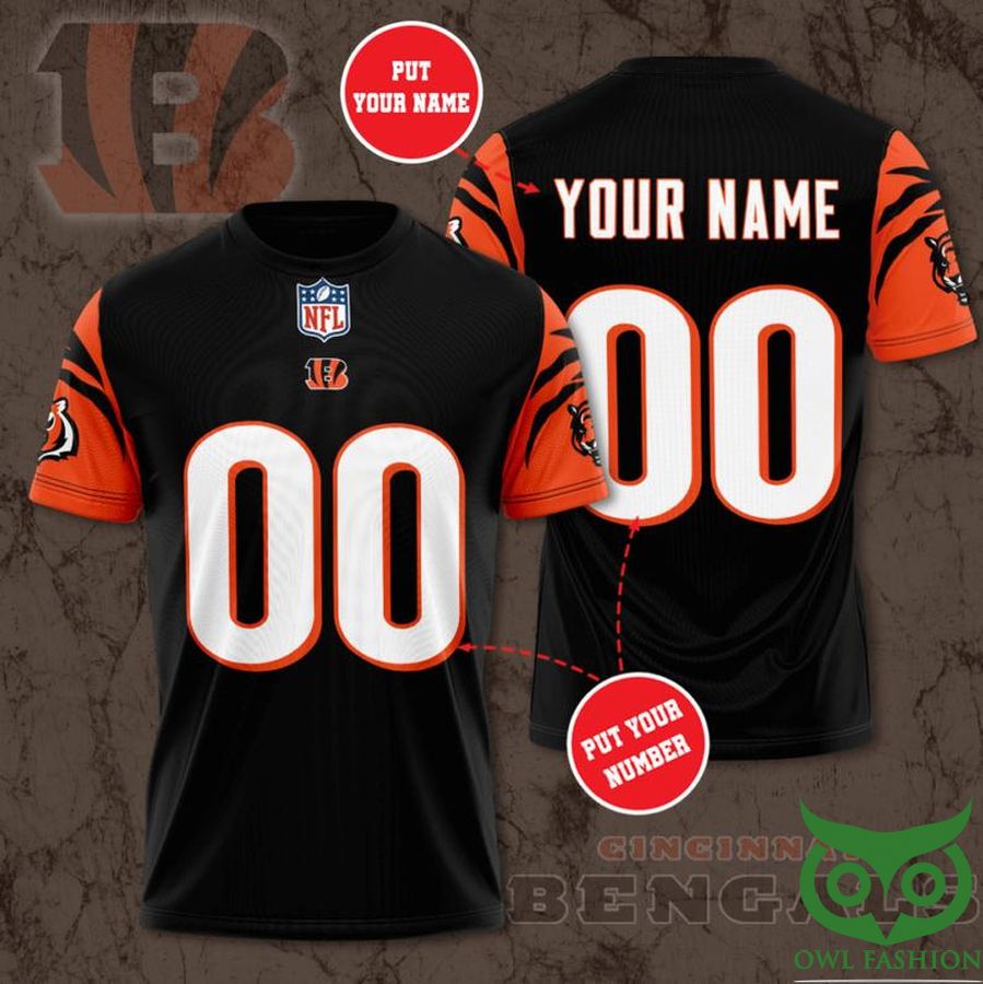Custom Name Number NFL CINCINNATI BENGALS black version 3D T-shirt