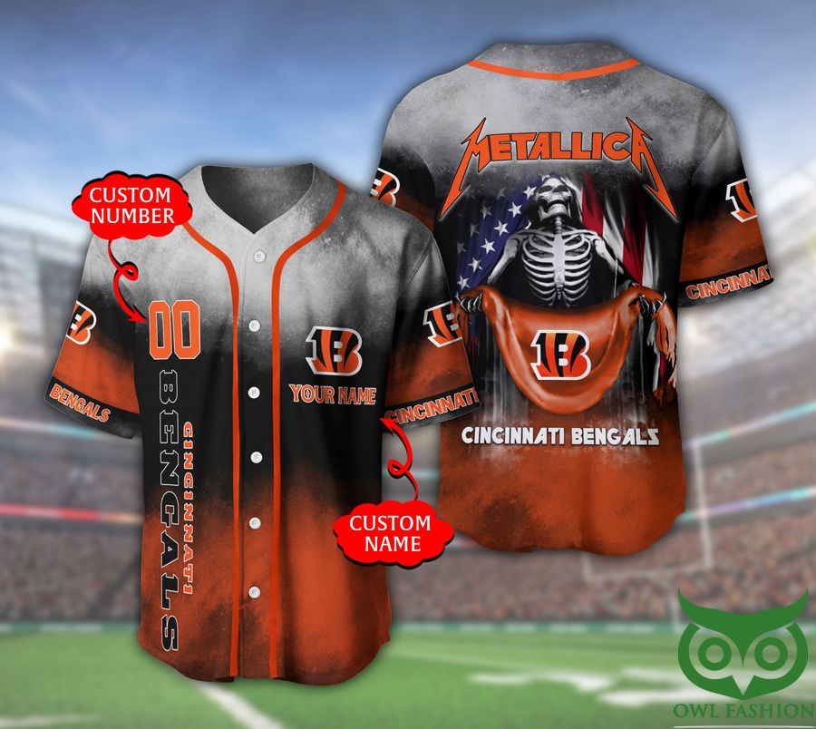 Cincinnati Bengals NFL 3D Custom Name Number Metallica Baseball Jersey