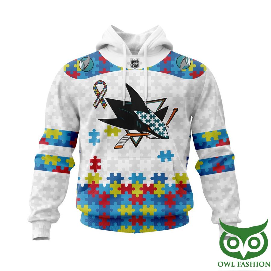 407 NHL San Jose Sharks Autism Awareness Custom Name Number white puzzle hoodie sweatshirt
