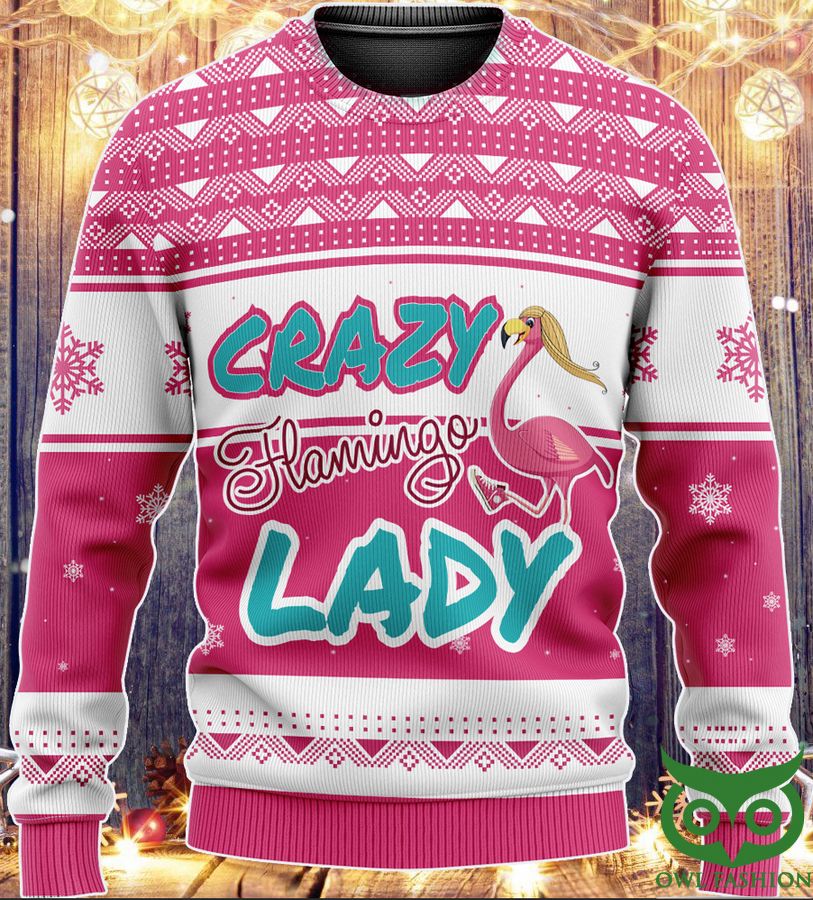Crazy Flamingo Lady Ugly KNITTED Sweater