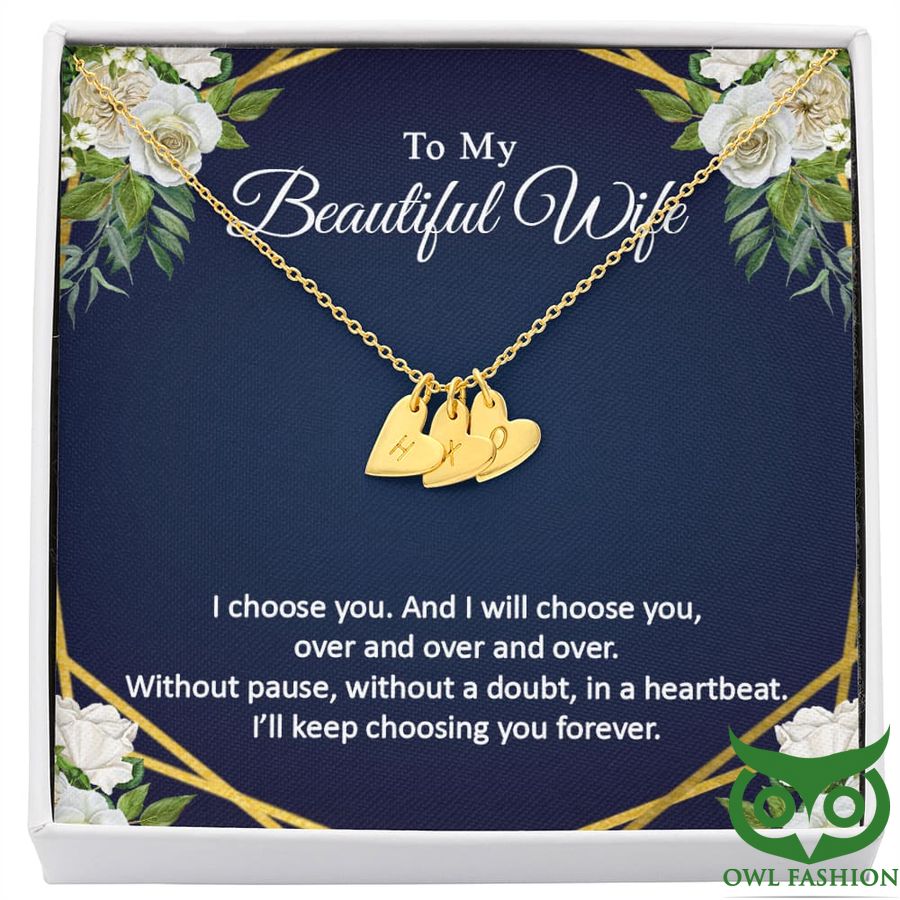 To My Beautiful Wife Golden Heart Alphabet Necklace Valentine Gift