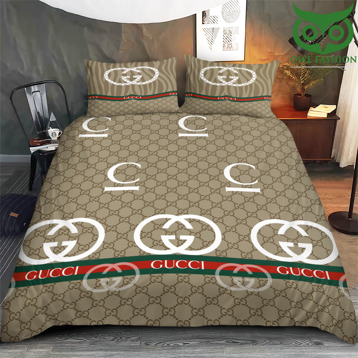 LUXURY Gucci basic tone bedding set
