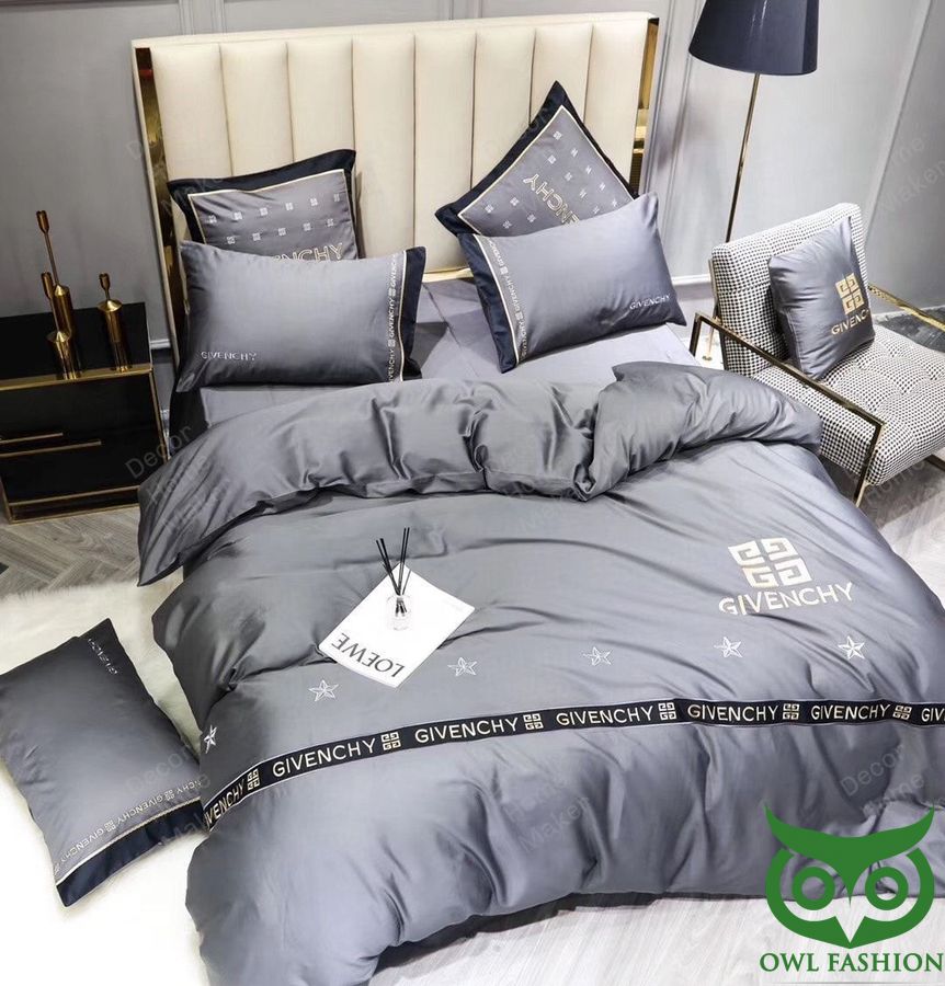 Luxury Givenchy Gray Color with Brand Name and Logo Bedding Set
