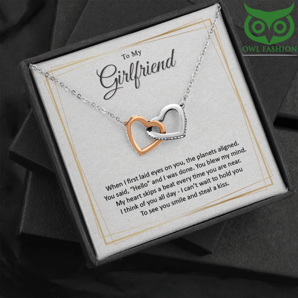 Your Hello blew my mind my girlfriend entwined hearts charm silver Valentine necklace