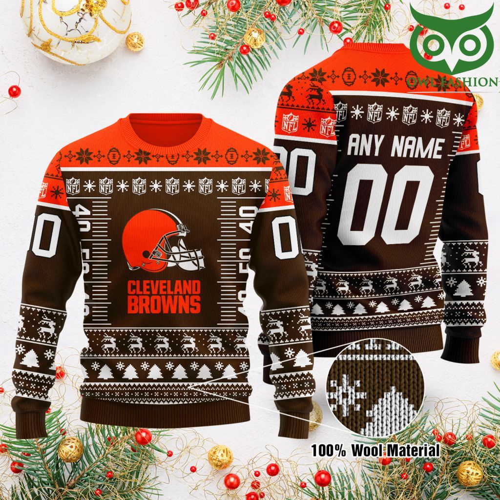 Custom Name Number NFL logo Cleveland Browns Ugly Christmas Sweater