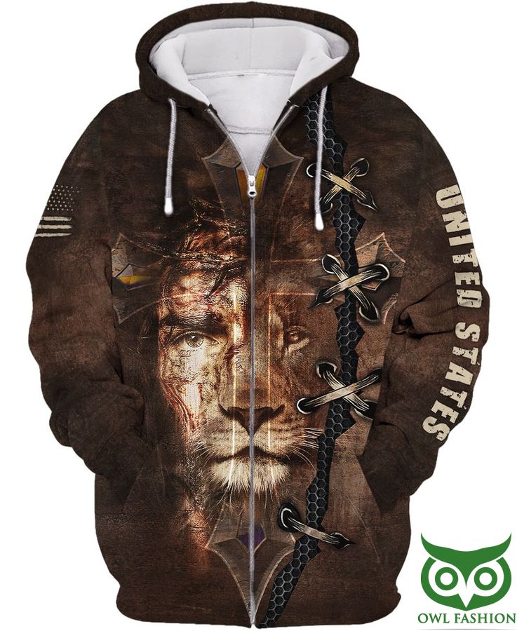 Jesus Lion and Cross America 3D Hoodie sweatshirt