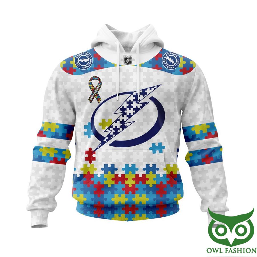 NHL Tampa Bay Lightning Autism Awareness Custom Name Number white puzzle hoodie sweatshirt
