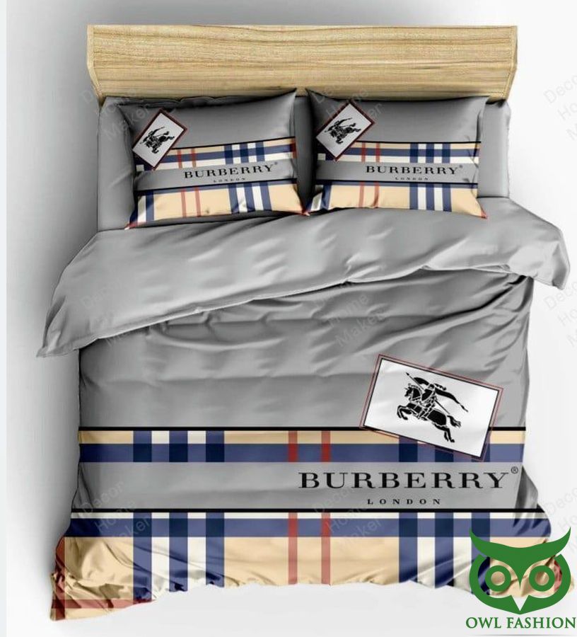 Luxury Burberry London Gray and Checkered with Logo Bedding Set