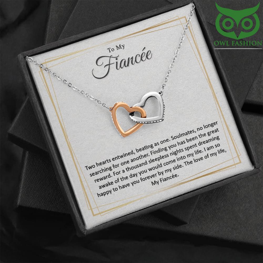My Fiancee hearts beat as one golden hearts silver Valentine necklace