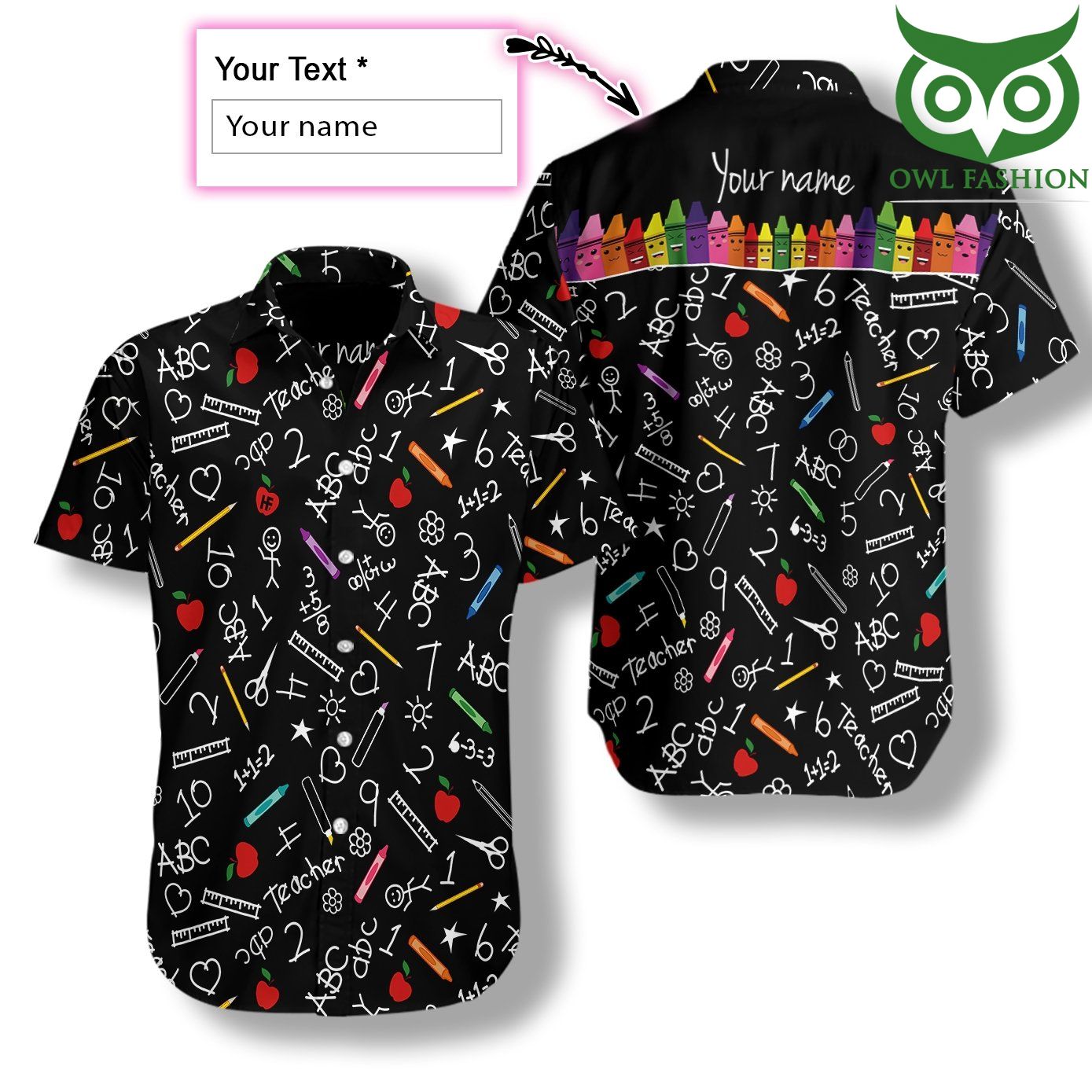 Personalized Crayons Teacher Hawaiian Shirt