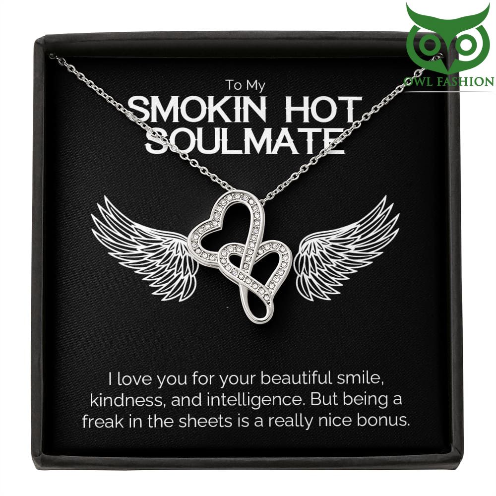 Smokin Hot Soulmate Double Heart silver Gold Cubic Zirconia Dainty Necklace 
