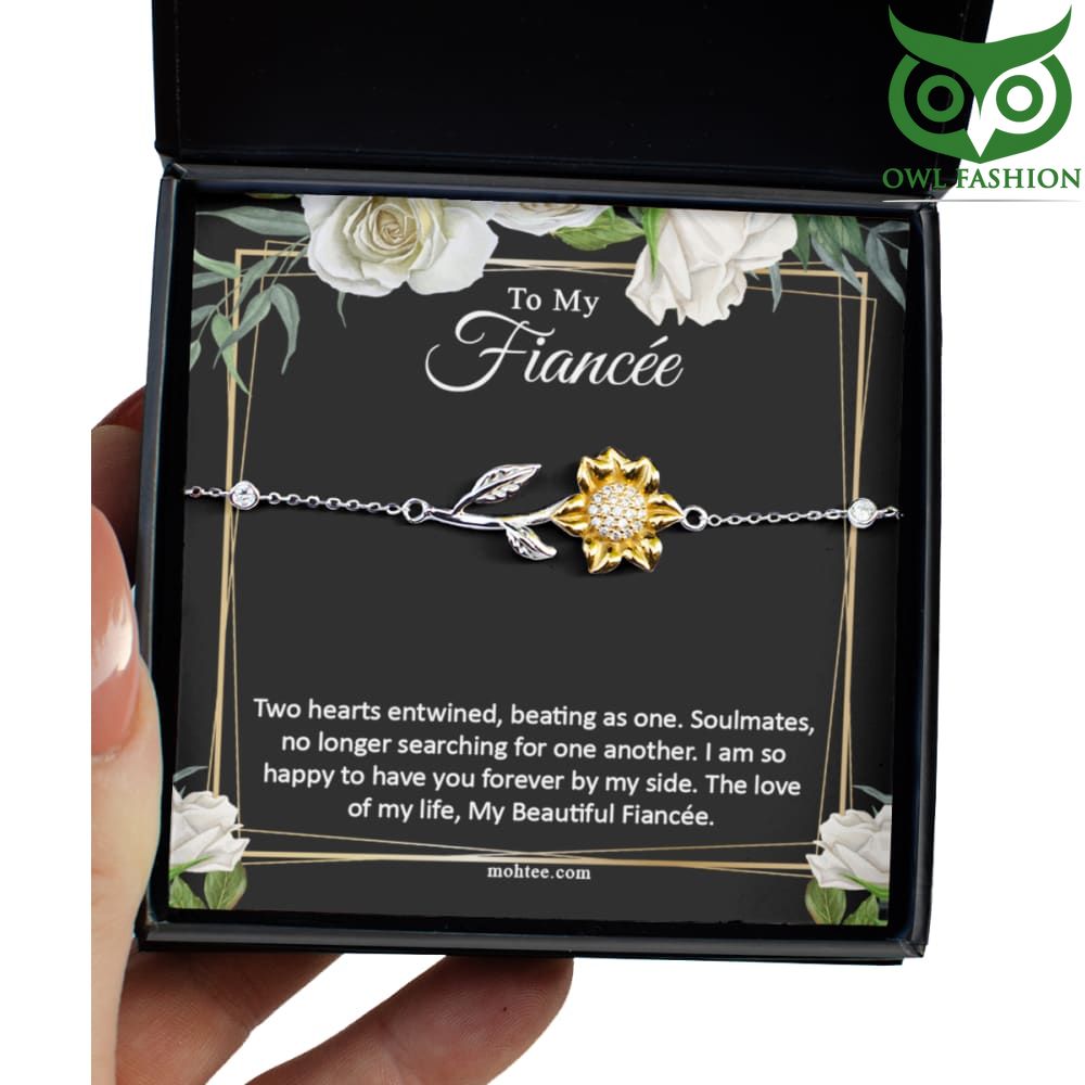My Fiancée Sun flower charm Silver Cubic Zirconia Bracelet for Valentine day