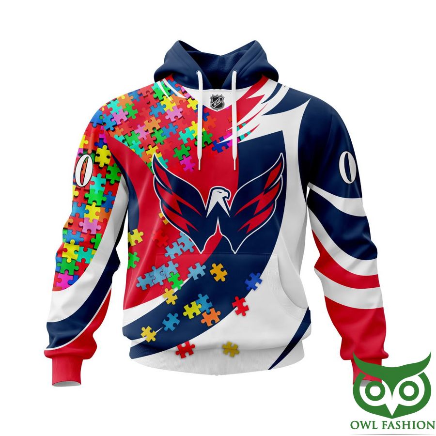 NHL Washington Capitals Autism Awareness Custom Name Number colorful puzzle hoodie sweatshirt