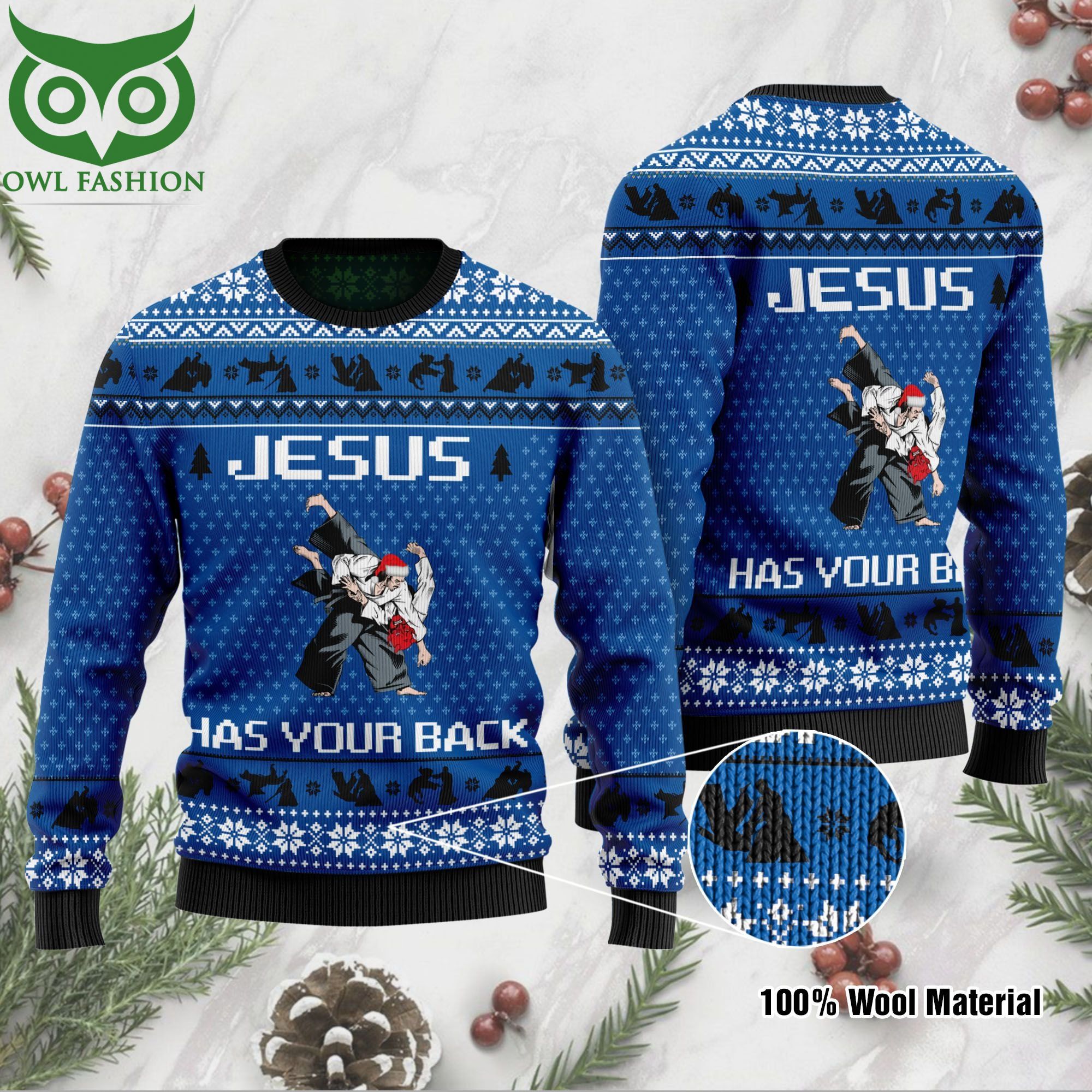Jesus Has Your Back Aikido Jesus Ugly Christmas Sweater