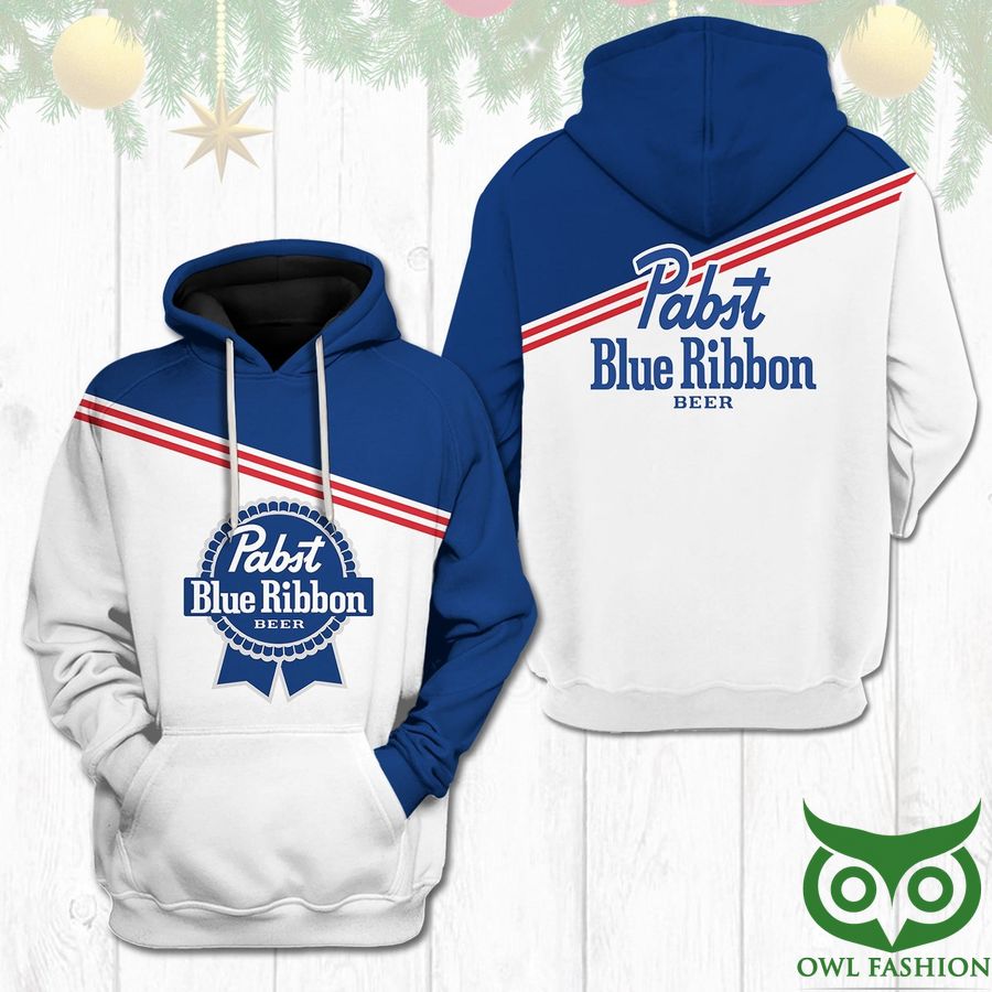 Pabst Blue Ribbon Beer White and Blue with Red Lines 3D Hoodie