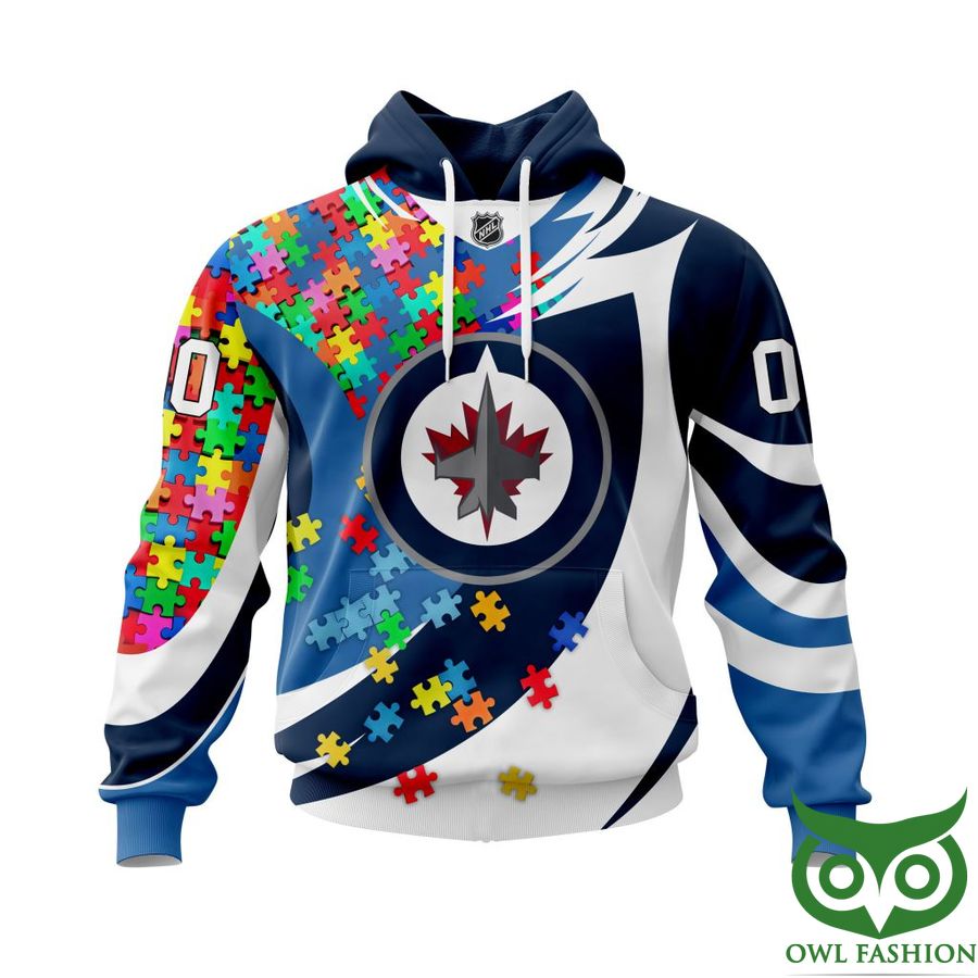 NHL Winnipeg Jets Autism Awareness Custom Name Number colorful puzzle hoodie sweatshirt