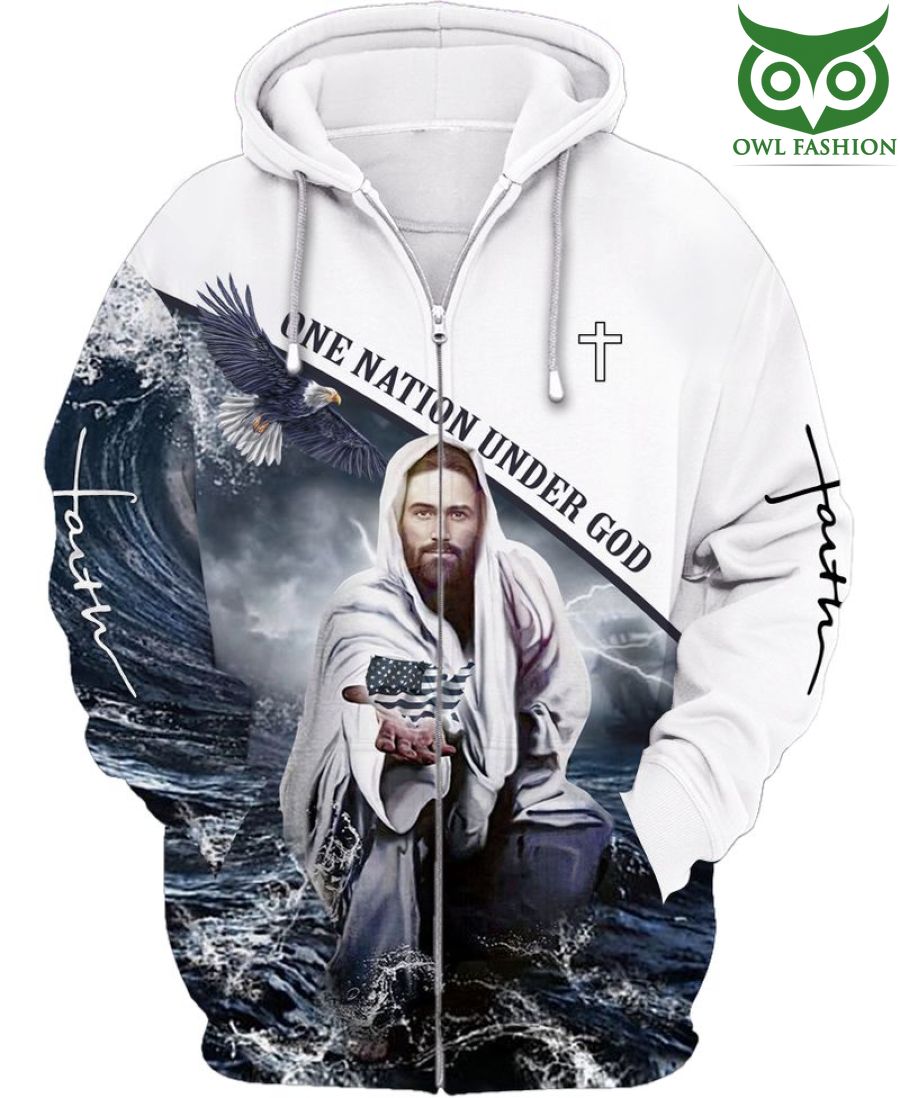 God in ocean ONE NATION UNDER GOD US Printed Hoodie sweatshirt