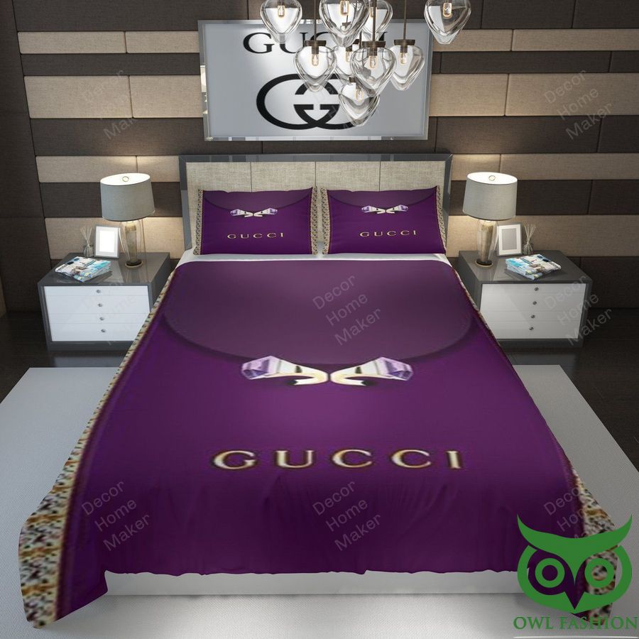 Luxury Gucci Purple with Centered Purple Bow Tie Patterns Bedding Set
