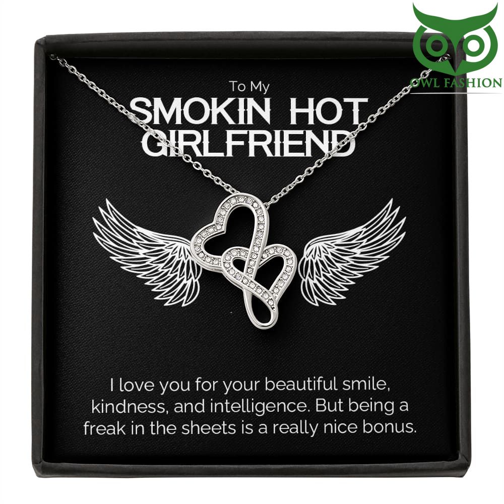 Smokin Hot Girlfriend Double Heart silver Gold Cubic Zirconia Dainty Necklace 