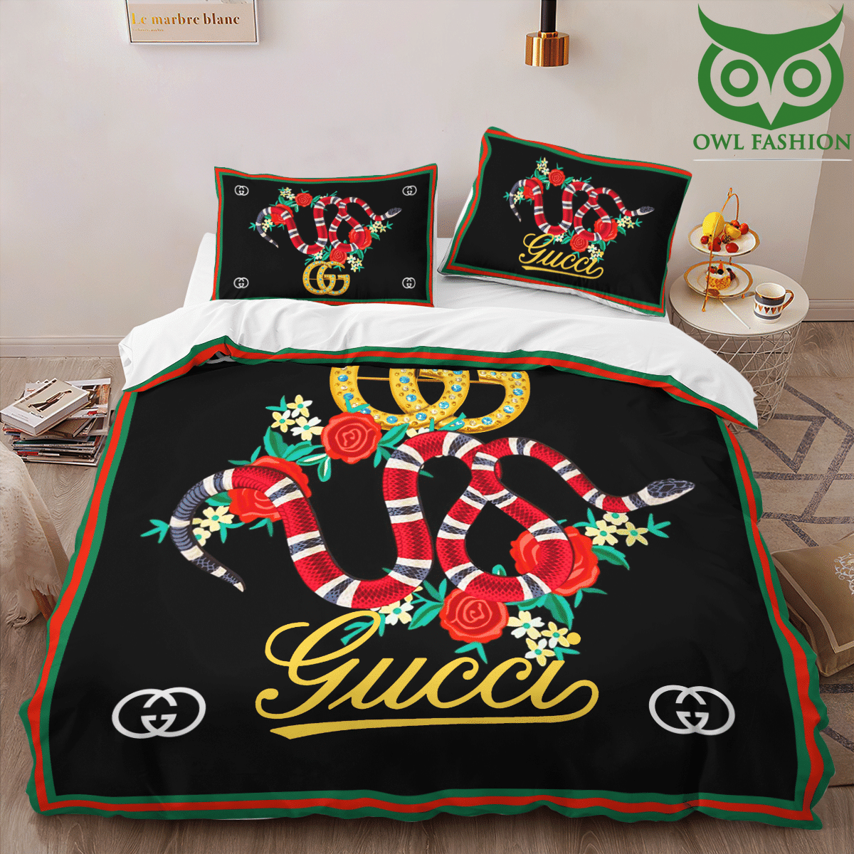 33 Gucci Red snake luxury bedding set