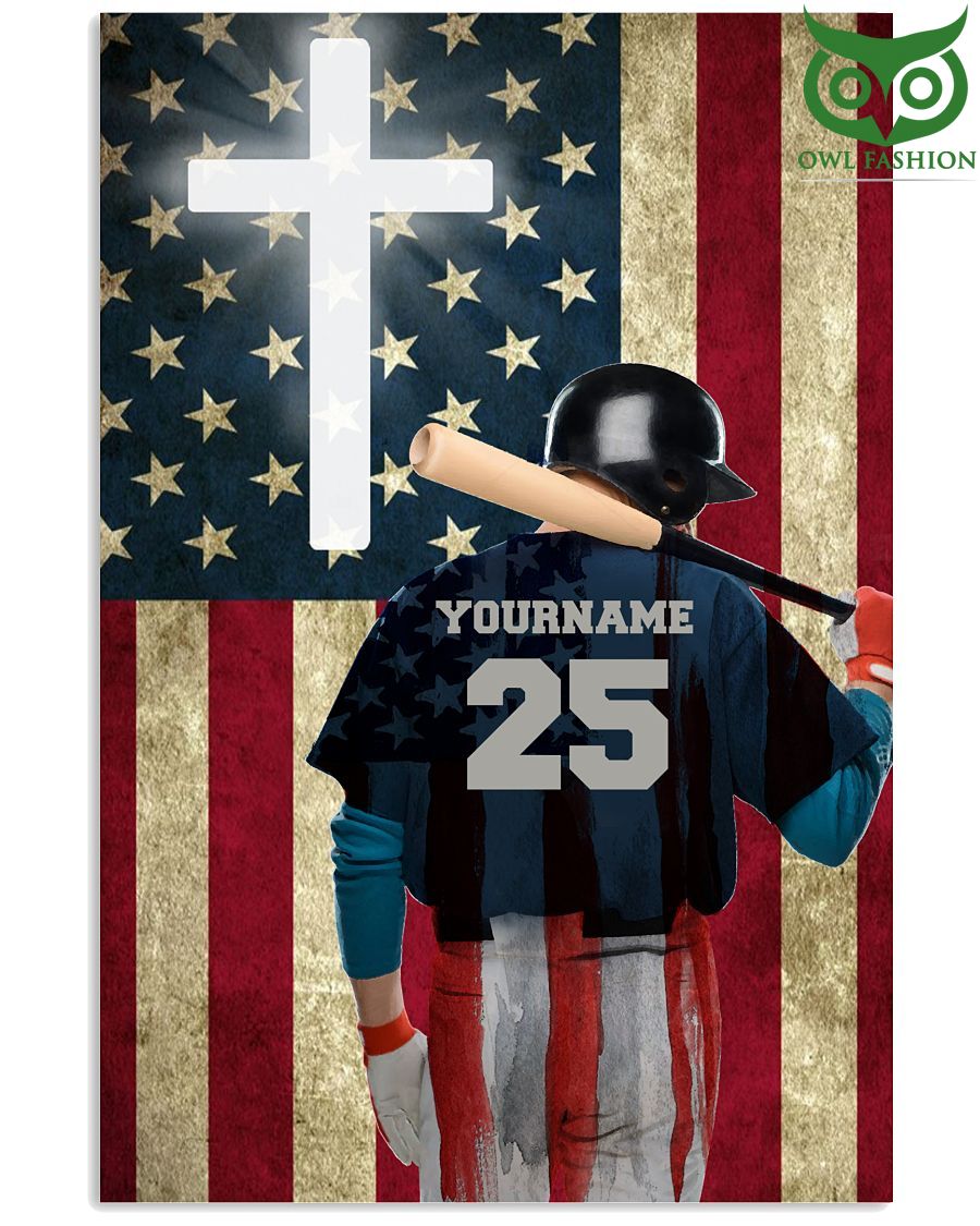 Custom Name Number Baseball player US flag Believe In God