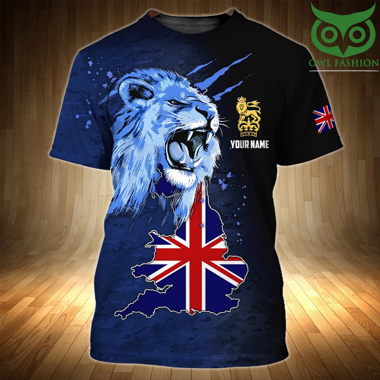 UK Royal Lion Land Of The Free Personalized Name 3D Tshirt