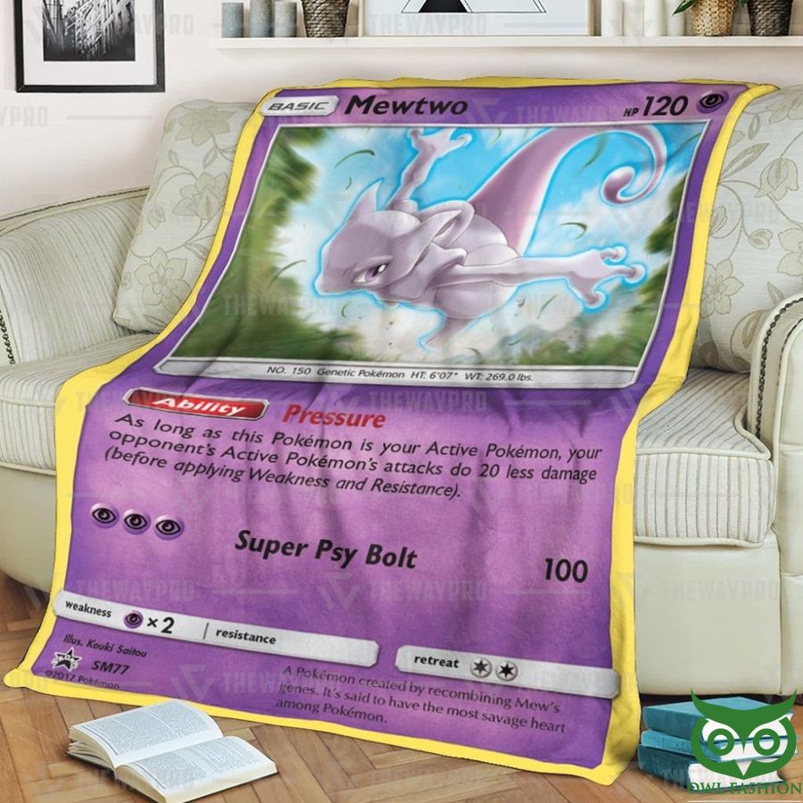 Anime Pokemon Mewtwo Psychic Super Psy Bolt Fleece Blanket