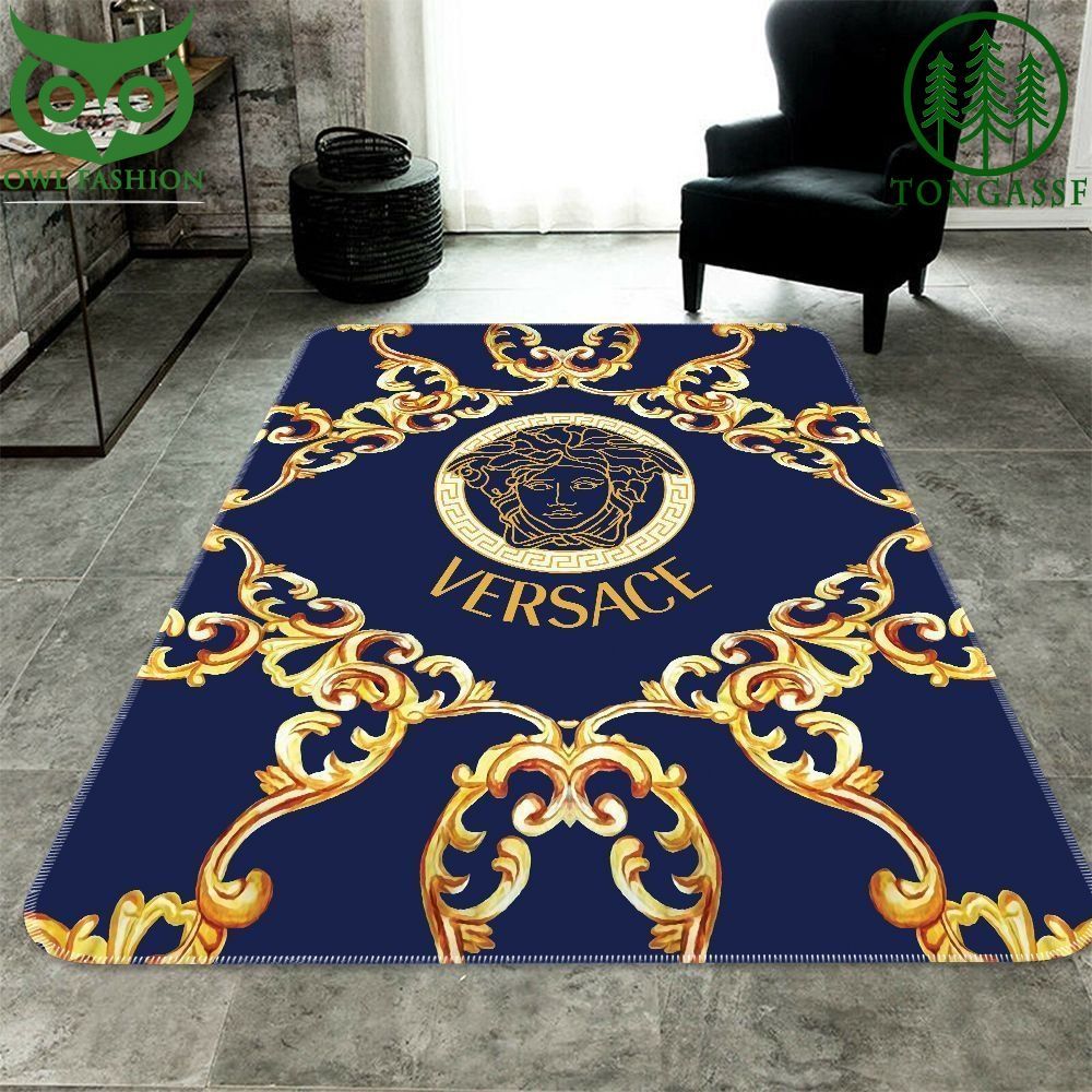Versace Blue Navy Luxury Brand Carpet Rug