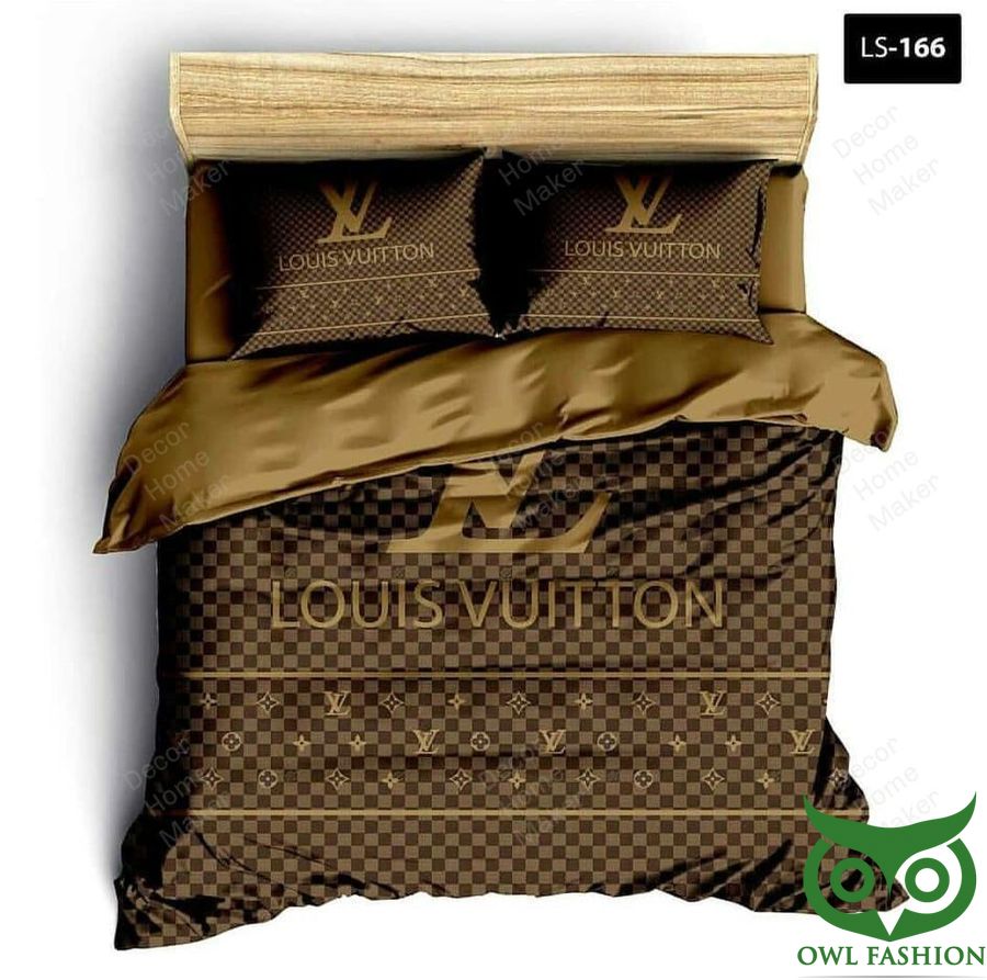 Luxury Louis Vuitton Dark Brown Logo Checkered Bedding Set
