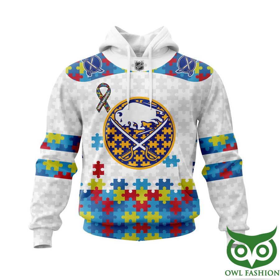 NHL Buffalo Sabres Autism Awareness Custom Name Number white puzzle hoodie sweatshirt
